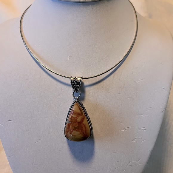 Picture Jasper .925 Sterling Omega Chain Choker Necklace - Picture 4 of 12